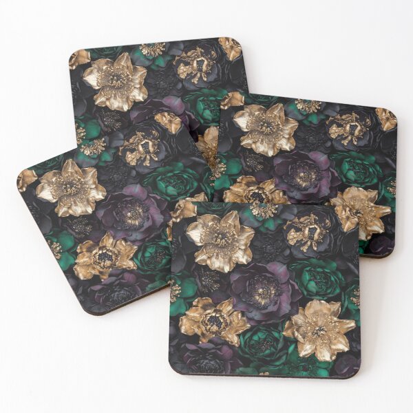 Item preview, Emerald Noir Floral Pattern | Luxury Gold & Green Botanical Design | Dark Elegant Flower Artwork designed and sold by GalleryPeak.