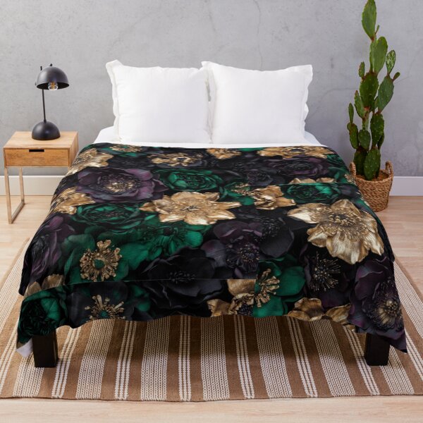 Item preview, Emerald Noir Floral Pattern | Luxury Gold & Green Botanical Design | Dark Elegant Flower Artwork designed and sold by GalleryPeak.