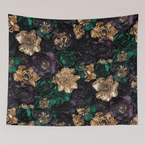 Item preview, Emerald Noir Floral Pattern | Luxury Gold & Green Botanical Design | Dark Elegant Flower Artwork designed and sold by GalleryPeak.