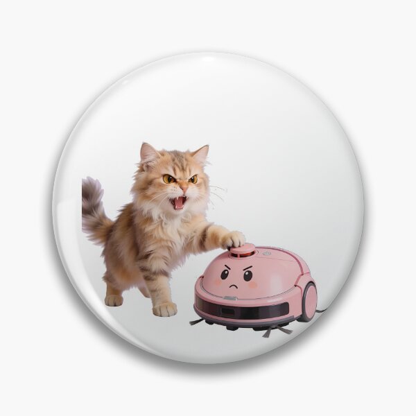 Item preview, Bossy Ginger Cat & Guilty Pink Robot Vacuum designed and sold by OksArtStudio.