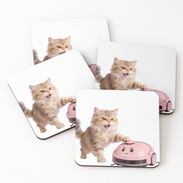 Item preview, Bossy Ginger Cat & Guilty Pink Robot Vacuum designed and sold by OksArtStudio.