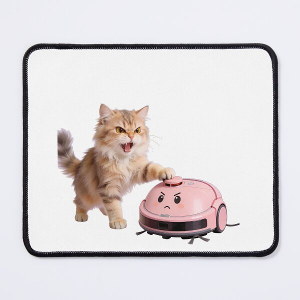 Item preview, Bossy Ginger Cat & Guilty Pink Robot Vacuum designed and sold by OksArtStudio.