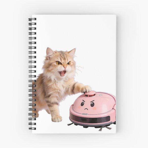 Item preview, Bossy Ginger Cat & Guilty Pink Robot Vacuum designed and sold by OksArtStudio.