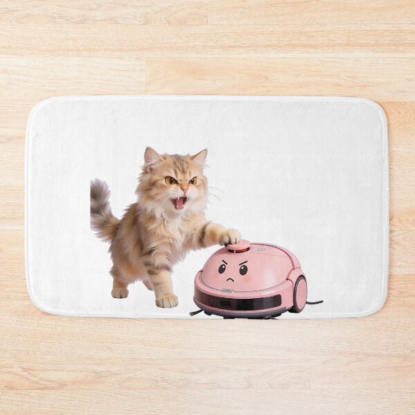 Item preview, Bossy Ginger Cat & Guilty Pink Robot Vacuum designed and sold by OksArtStudio.