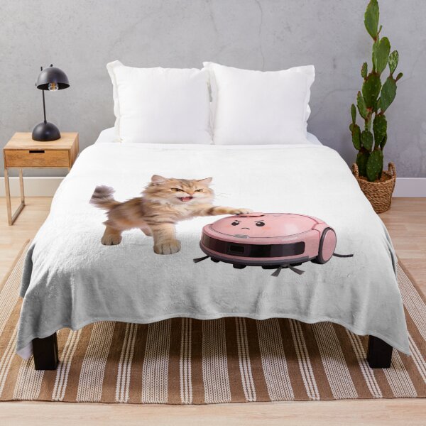 Item preview, Bossy Ginger Cat & Guilty Pink Robot Vacuum designed and sold by OksArtStudio.