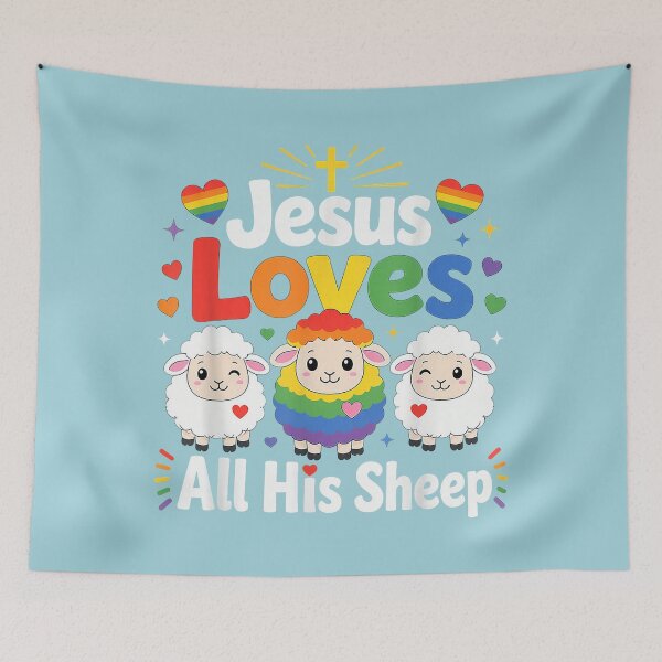 Item preview, Jesus Loves All His Sheep Rainbow Christian Faith LGBTQ designed and sold by JohannaLilly.