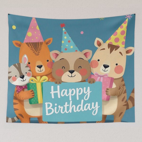 Item preview, Animal Friends Party Happy Birthday Card designed and sold by IntelliMindDesigns.