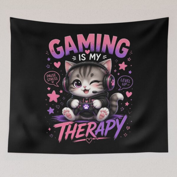 Item preview, Gaming Is My Therapy Cat Tee designed and sold by Stylestickers55.
