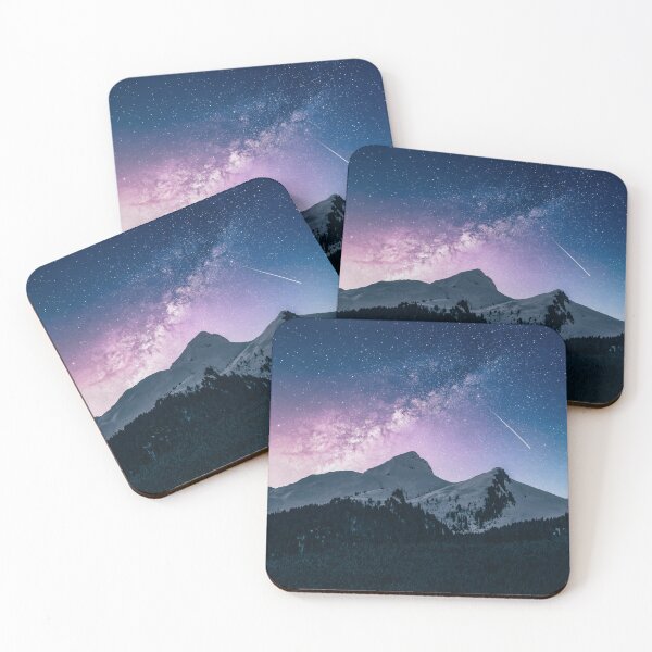 Item preview, Milky Way and Shooting Star Over Snow Capped Mountains Night Photography designed and sold by JohnManuelPhoto.