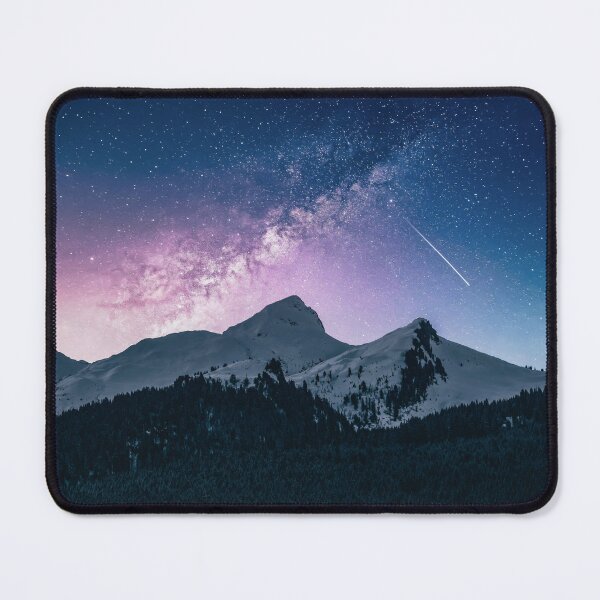 Item preview, Milky Way and Shooting Star Over Snow Capped Mountains Night Photography designed and sold by JohnManuelPhoto.