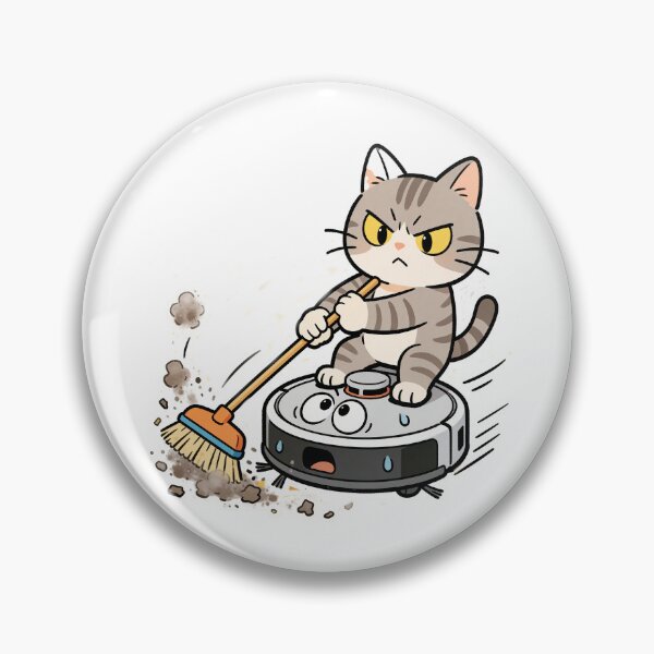 Item preview, Happy Gray Cat Riding Robot Vacuum  designed and sold by OksArtStudio.