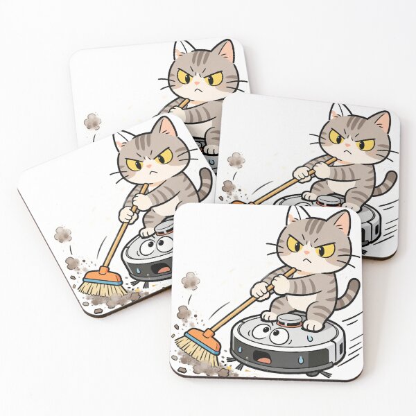 Item preview, Happy Gray Cat Riding Robot Vacuum  designed and sold by OksArtStudio.