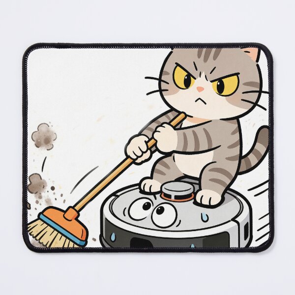 Item preview, Happy Gray Cat Riding Robot Vacuum  designed and sold by OksArtStudio.
