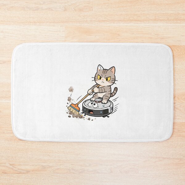 Item preview, Happy Gray Cat Riding Robot Vacuum  designed and sold by OksArtStudio.