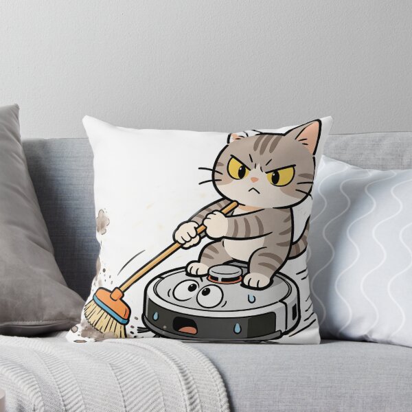 Item preview, Happy Gray Cat Riding Robot Vacuum  designed and sold by OksArtStudio.