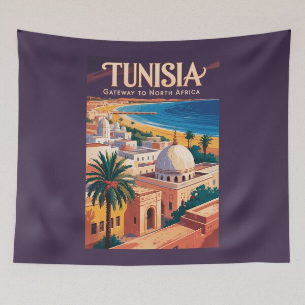 Item preview, Tunisia Skyline Illustration Travel Art Vintage designed and sold by KrisSidDesigns.