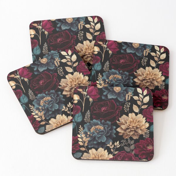 Item preview, Royal Crimson & Gold Floral Pattern | Luxury Dark Botanical Design | Elegant Vintage Flower Artwork designed and sold by GalleryPeak.