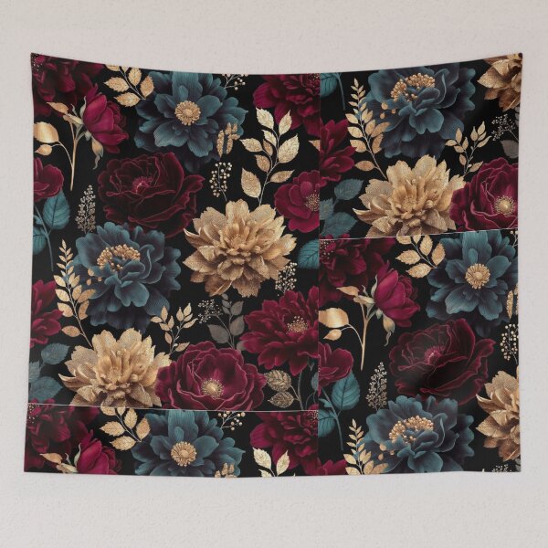 Item preview, Royal Crimson & Gold Floral Pattern | Luxury Dark Botanical Design | Elegant Vintage Flower Artwork designed and sold by GalleryPeak.