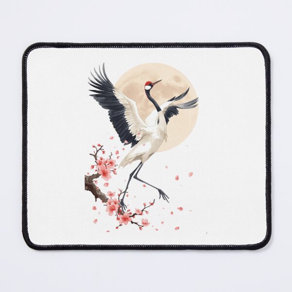 Item preview, Japanese Crane Watercolor Art Print | Red-Crowned Crane Dancing Cherry Blossom Moon | Zen Japanese Wall Decor designed and sold by Panom Suavichien.