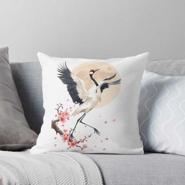 Item preview, Japanese Crane Watercolor Art Print | Red-Crowned Crane Dancing Cherry Blossom Moon | Zen Japanese Wall Decor designed and sold by Panom Suavichien.