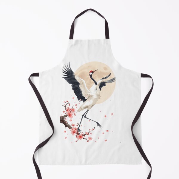 Item preview, Japanese Crane Watercolor Art Print | Red-Crowned Crane Dancing Cherry Blossom Moon | Zen Japanese Wall Decor designed and sold by Panom Suavichien.