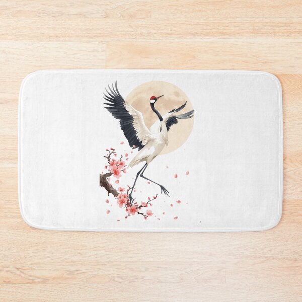 Item preview, Japanese Crane Watercolor Art Print | Red-Crowned Crane Dancing Cherry Blossom Moon | Zen Japanese Wall Decor designed and sold by Panom Suavichien.