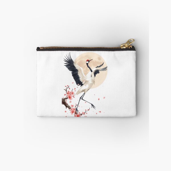 Item preview, Japanese Crane Watercolor Art Print | Red-Crowned Crane Dancing Cherry Blossom Moon | Zen Japanese Wall Decor designed and sold by Panom Suavichien.