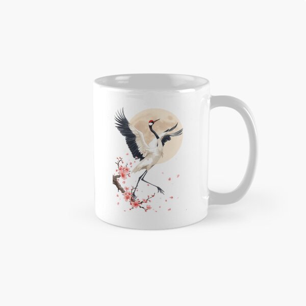 Item preview, Japanese Crane Watercolor Art Print | Red-Crowned Crane Dancing Cherry Blossom Moon | Zen Japanese Wall Decor designed and sold by Panom Suavichien.