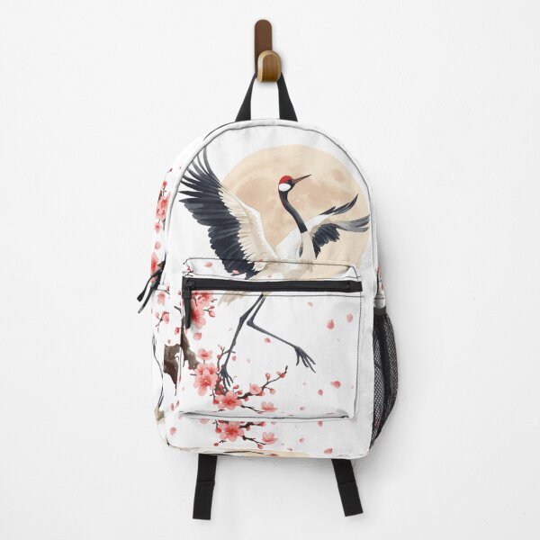 Item preview, Japanese Crane Watercolor Art Print | Red-Crowned Crane Dancing Cherry Blossom Moon | Zen Japanese Wall Decor designed and sold by Panom Suavichien.