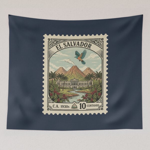 Item preview, El Salvador Vintage Stamp 1930s Volcano Coffee Bird designed and sold by d247.