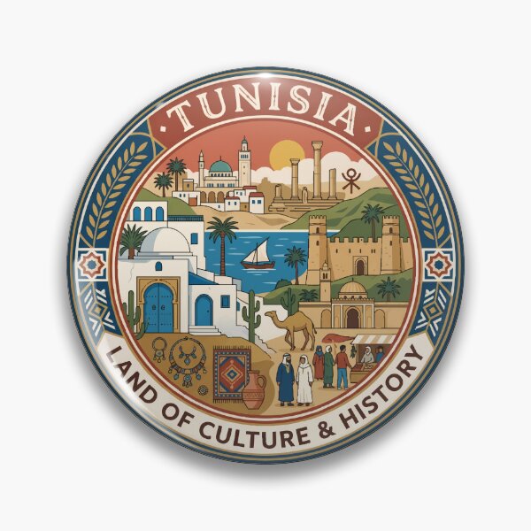 Item preview, Tunisia Culture Illustration Travel Art Badge designed and sold by KrisSidDesigns.