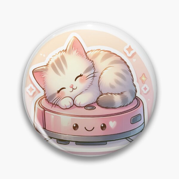 Item preview, Sleeping Cat on Pink Robot Vacuum designed and sold by OksArtStudio.