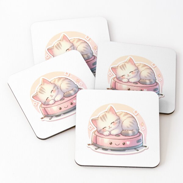 Item preview, Sleeping Cat on Pink Robot Vacuum designed and sold by OksArtStudio.