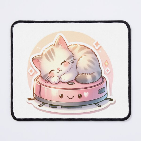 Item preview, Sleeping Cat on Pink Robot Vacuum designed and sold by OksArtStudio.