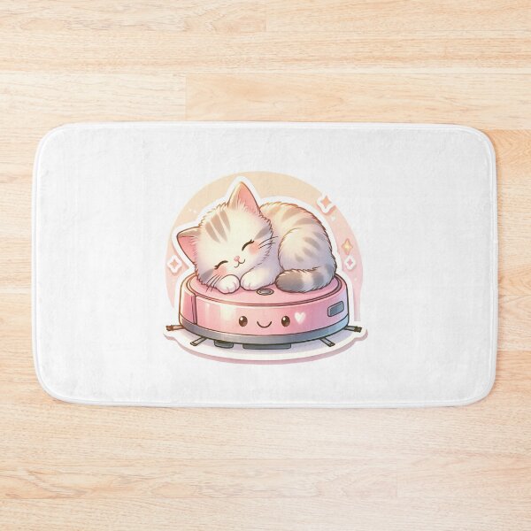 Item preview, Sleeping Cat on Pink Robot Vacuum designed and sold by OksArtStudio.