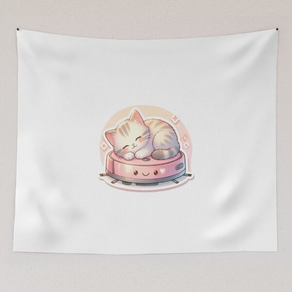 Item preview, Sleeping Cat on Pink Robot Vacuum designed and sold by OksArtStudio.