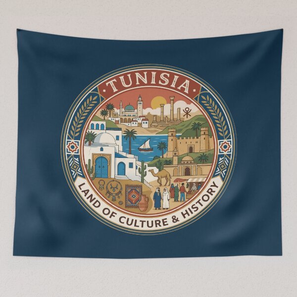 Item preview, Tunisia Culture Illustration Travel Art Badge designed and sold by KrisSidDesigns.