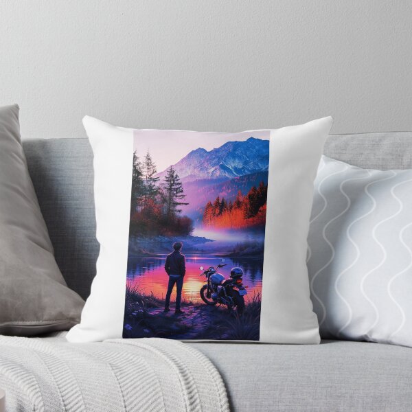 Item preview, "The Rider's Rest: Neon Sunset Mountain Landscape" designed and sold by VigiliaSombras.
