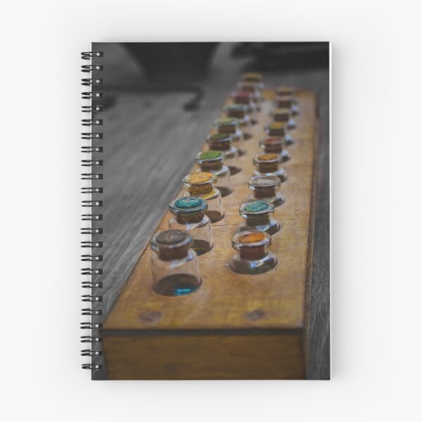 Item preview, Vintage Glass Paint Jars in Wooden Tray With Colorful Pigments and Art Supplies designed and sold by Nmallia.