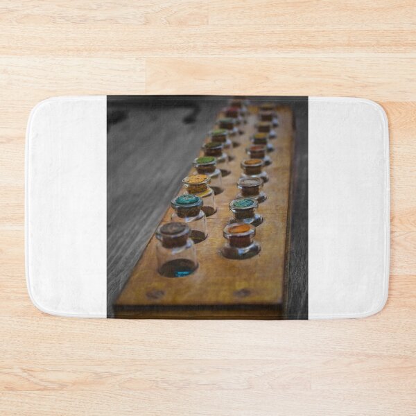 Item preview, Vintage Glass Paint Jars in Wooden Tray With Colorful Pigments and Art Supplies designed and sold by Nmallia.