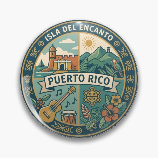 Item preview, Puerto Rico Puerto Rican Culture Illustration Travel Art Badge designed and sold by KrisSidDesigns.