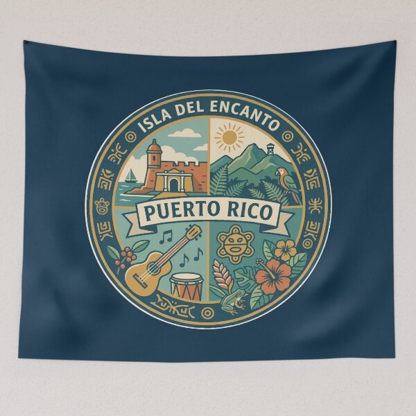 Item preview, Puerto Rico Puerto Rican Culture Illustration Travel Art Badge designed and sold by KrisSidDesigns.