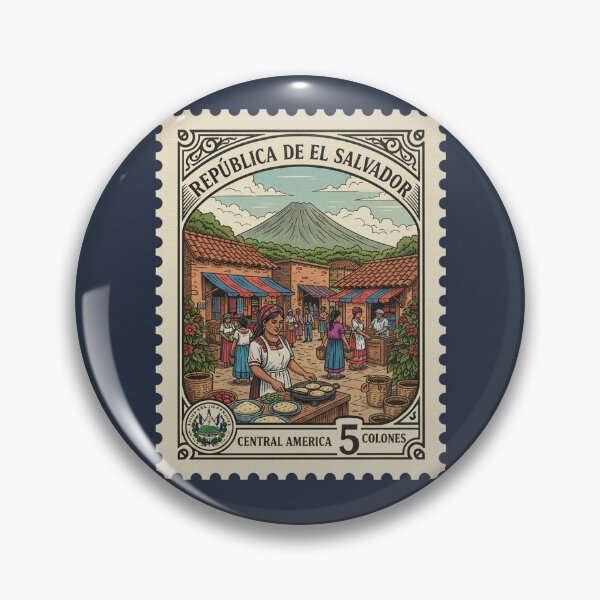 Item preview, El Salvador Pupusas Market Volcano Vintage Stamp designed and sold by d247.