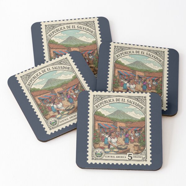 Item preview, El Salvador Pupusas Market Volcano Vintage Stamp designed and sold by d247.
