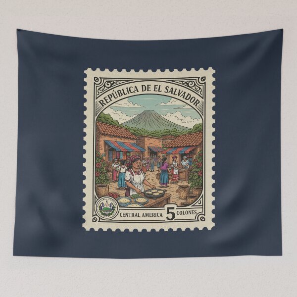 Item preview, El Salvador Pupusas Market Volcano Vintage Stamp designed and sold by d247.