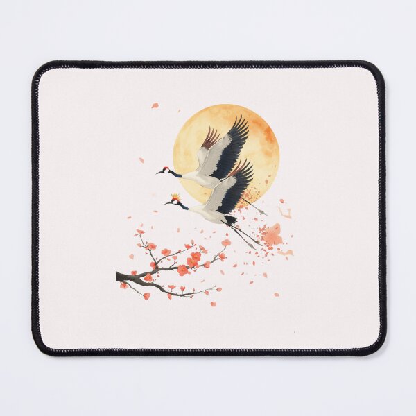 Item preview, Japanese Crane Watercolor Art Print | Red-Crowned Crane Flying Cherry Blossom Moon | Zen Japanese Wall Decor designed and sold by Panom Suavichien.