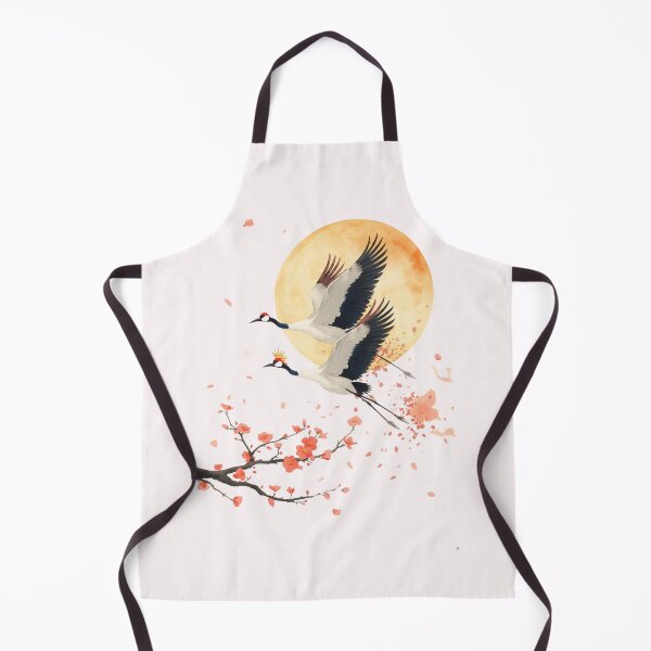 Item preview, Japanese Crane Watercolor Art Print | Red-Crowned Crane Flying Cherry Blossom Moon | Zen Japanese Wall Decor designed and sold by Panom Suavichien.