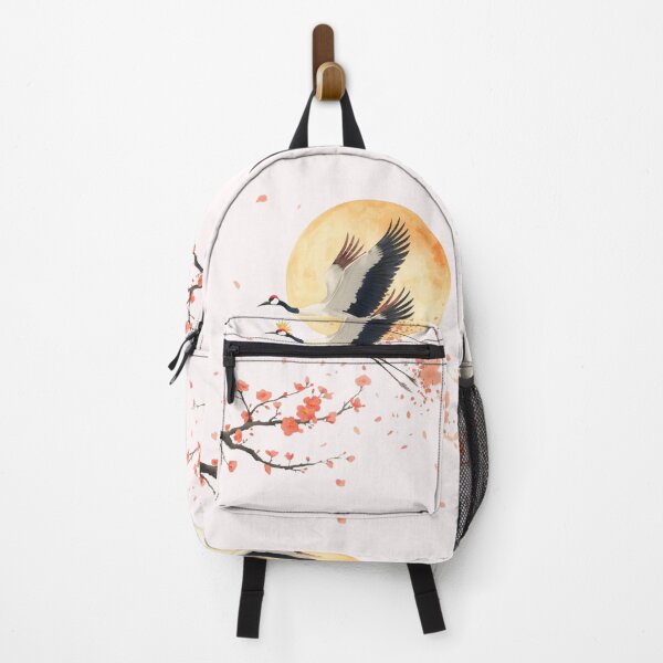 Item preview, Japanese Crane Watercolor Art Print | Red-Crowned Crane Flying Cherry Blossom Moon | Zen Japanese Wall Decor designed and sold by Panom Suavichien.