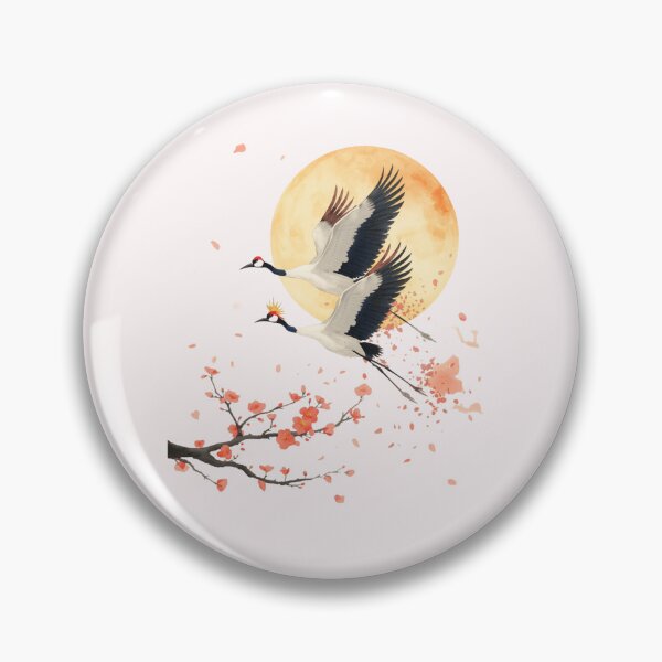 Item preview, Japanese Crane Watercolor Art Print | Red-Crowned Crane Flying Cherry Blossom Moon | Zen Japanese Wall Decor designed and sold by Panom Suavichien.