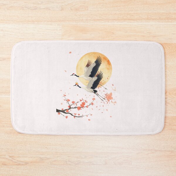 Item preview, Japanese Crane Watercolor Art Print | Red-Crowned Crane Flying Cherry Blossom Moon | Zen Japanese Wall Decor designed and sold by Panom Suavichien.